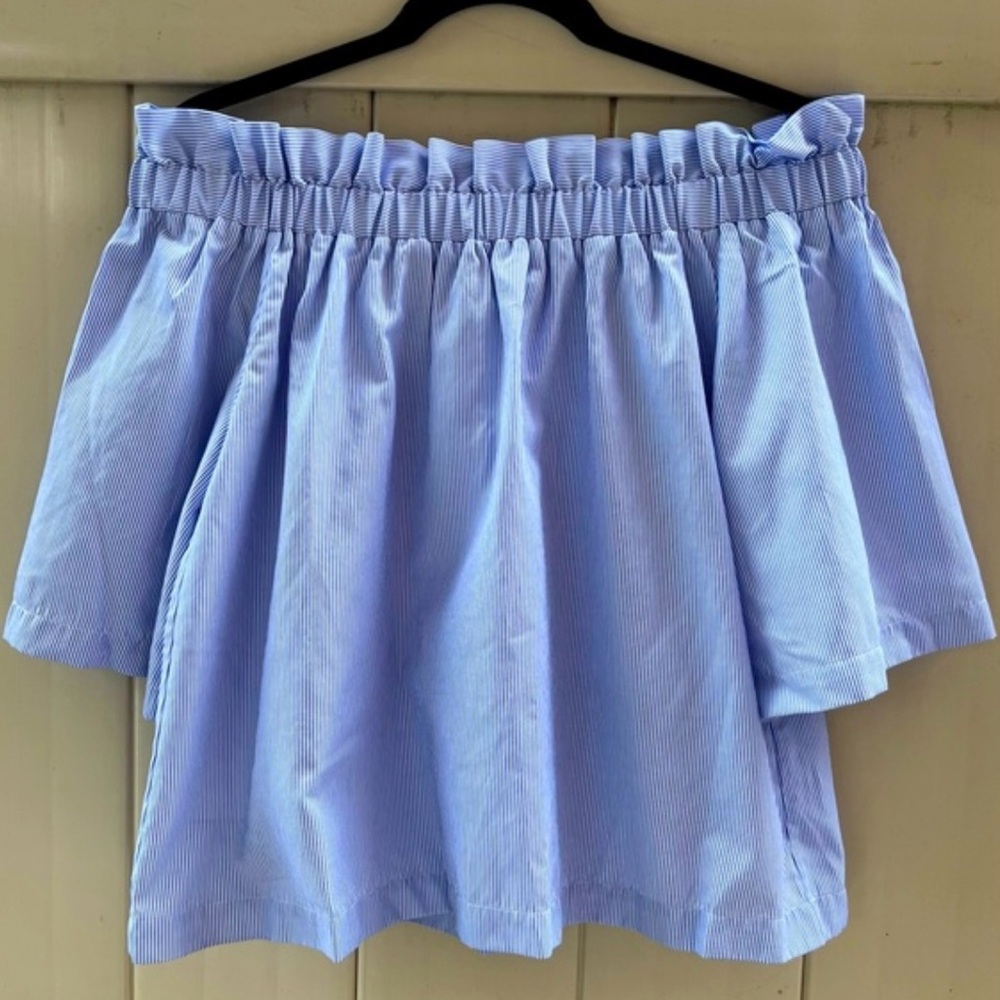 H&M Blue and White Striped Off the Shoulder Shirt